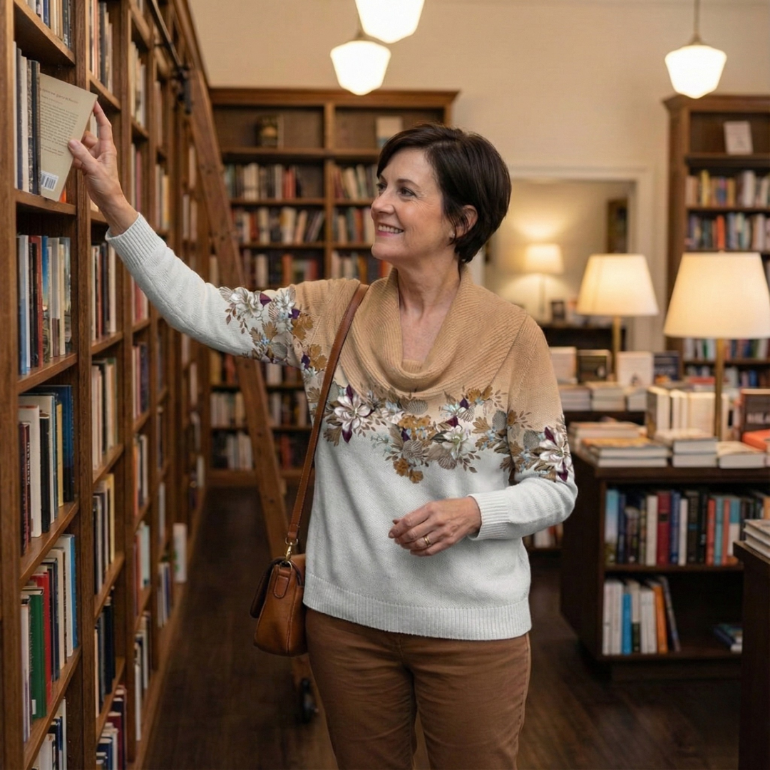 Maglione Morbido con Collo Drappeggiato Floreale